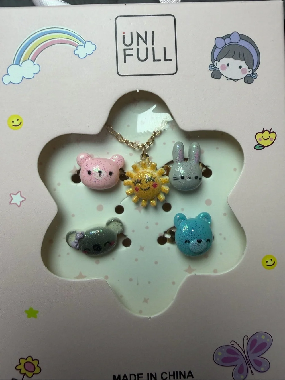 5pc Kids Small Pets Charm Necklace With Four Rings